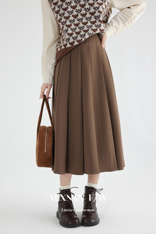 鹿向南「糖炒栗子」法式气质百褶半身裙女2025秋新款高腰显瘦裙子 商品图5