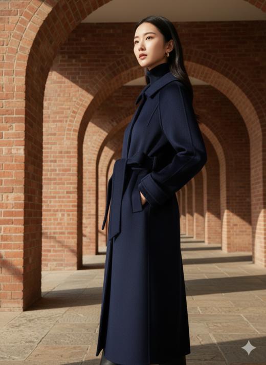 双面手工腰带长款大衣 商品图1