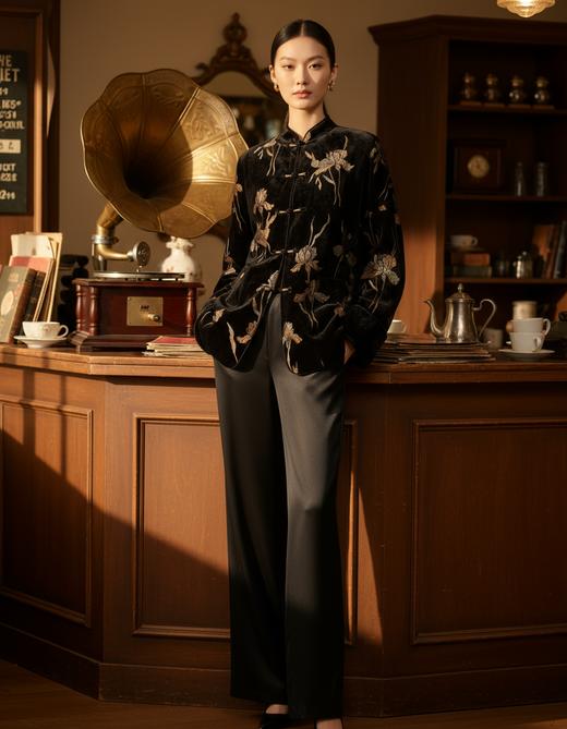 新国风袖口撞色夹羊驼绒棉衣 商品图0