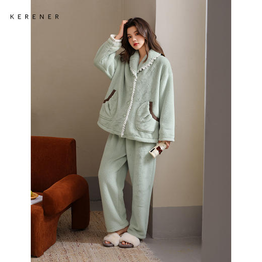 可人儿原创冬季舒棉绒女士睡衣韩系加厚保暖可外穿珊瑚绒家居服 商品图1