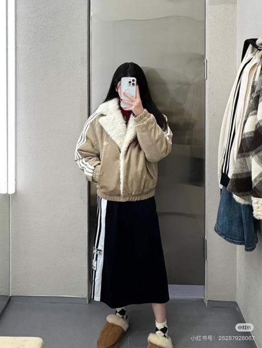 D111351侧三杠仿麂皮拼接驼绒毛拉链棉服外套 商品图4