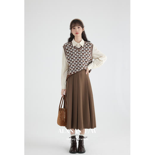 鹿向南「糖炒栗子」法式气质百褶半身裙女2025秋新款高腰显瘦裙子 商品图2