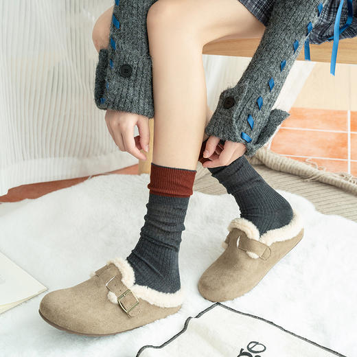 【2双装】女士拼色双针法式风堆堆袜抗起球羊毛堆堆袜【6双6折 2522813】 商品图3