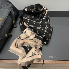 c7-4;gucc双面经典感显气质双面加厚黑色围巾女冬季韩版时尚保暖围脖高级感披肩