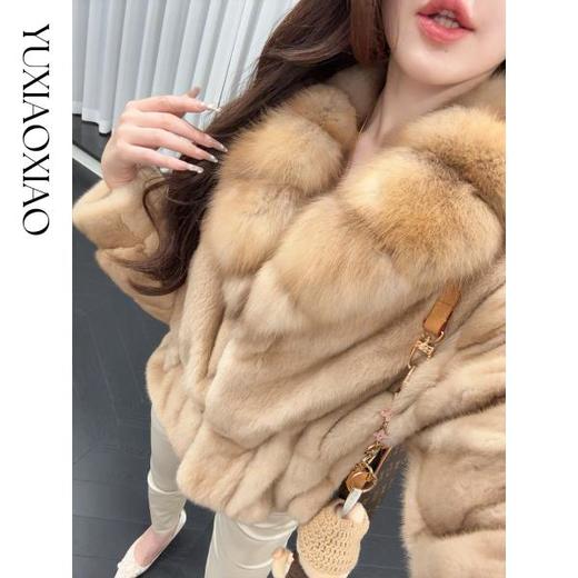 余潇潇【金字塔女王】天鹅绒本色貂半抽刀横排水貂毛拼接紫水貂皮草 商品图2