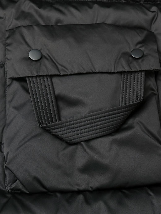 黑色爱心绗缝中长款羽绒服，多口袋设计 + 针织袖口 + 宽松版型，承包你深冬抗寒的时尚与保暖双在线穿搭 商品图3