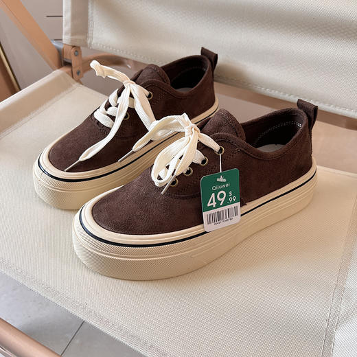 D111302反绒革鞋面秋冬新品女士橡胶底帆布鞋休闲板鞋 商品图3