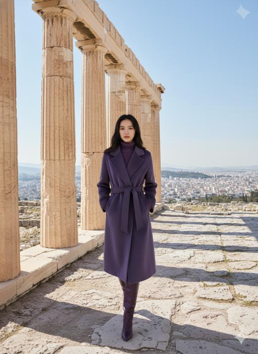 双面手工腰带长款大衣 商品图2