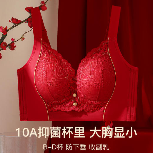 D4-【75B-95D】10A抑菌【大胸包容显小】院线调整型红色内衣收副乳防下垂文胸    幽夜郁兰 商品图7