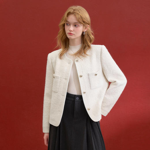 西遇夹棉小香风外套女冬季新款单排扣正肩气质千金短款外套V4155422 商品图2