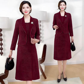 QYM 25AS20西服领气质洋气遮肚显瘦裙连衣裙假两件