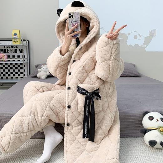 珊瑚绒睡衣可外穿加绒加厚保暖三层夹棉法兰绒家居服 商品图1