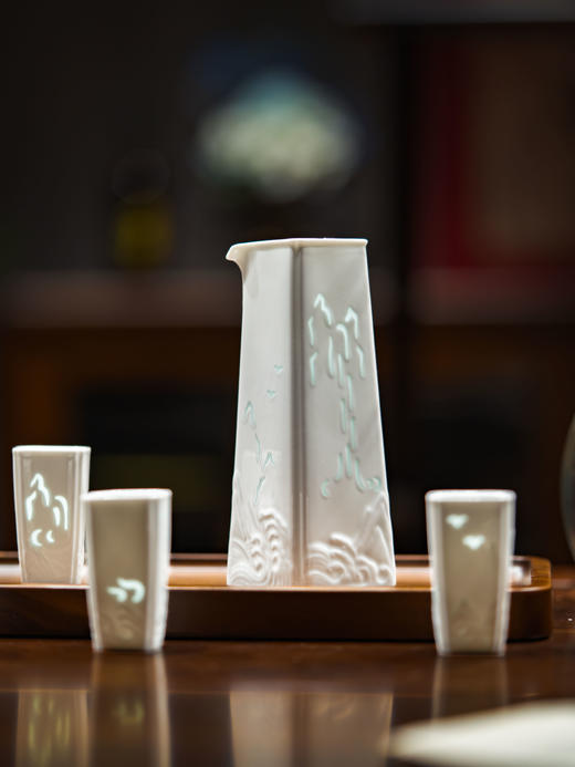 新品 富玉 | 景德镇高温玲珑瓷酒具组合高级感素玲珑高山流水酒具 商品图1