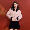 西遇撞色丝绒粉色小香风套装女冬季金扣正肩短外套A字百褶裙V4155413 商品缩略图0
