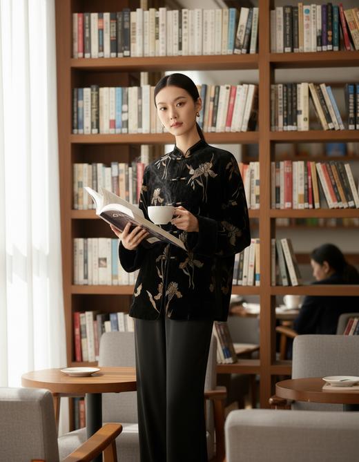 新国风袖口撞色夹羊驼绒棉衣 商品图4