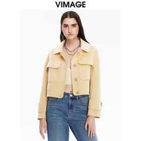 VIMAGE纬漫纪冬季新款时尚纯色短外套大衣V1614224