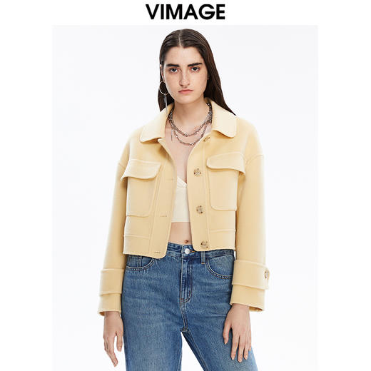 VIMAGE纬漫纪冬季新款时尚纯色短外套大衣V1614224 商品图0