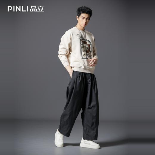 PINLI品立2025秋冬新款潮牌字母印花圆领卫衣男宽松套头休闲上衣BG253109016 商品图1