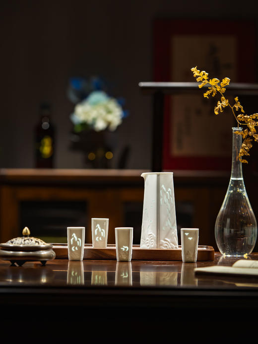 新品 富玉 | 景德镇高温玲珑瓷酒具组合高级感素玲珑高山流水酒具 商品图0