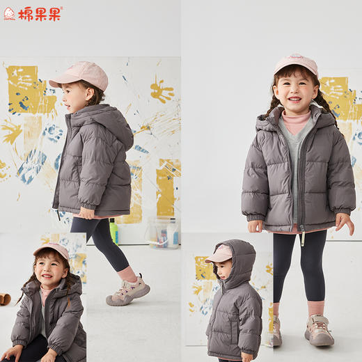 棉果果冬季新品男童涤丝纺羽绒保暖加厚灰色中款羽绒服M412102925617 商品图0
