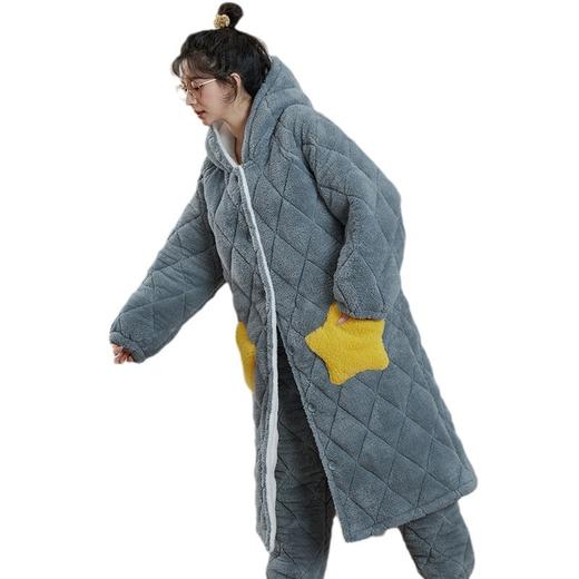 珊瑚绒睡衣可外穿加绒加厚保暖三层夹棉法兰绒家居服 商品图4