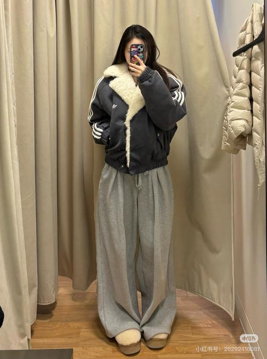 D111351侧三杠仿麂皮拼接驼绒毛拉链棉服外套 商品图5