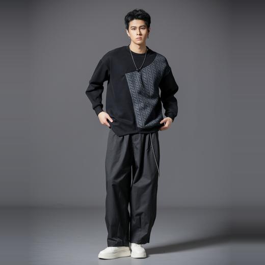 PINLI品立新款设计感拼料宽松卫衣男小众不规则长袖上衣B253109102 商品图4