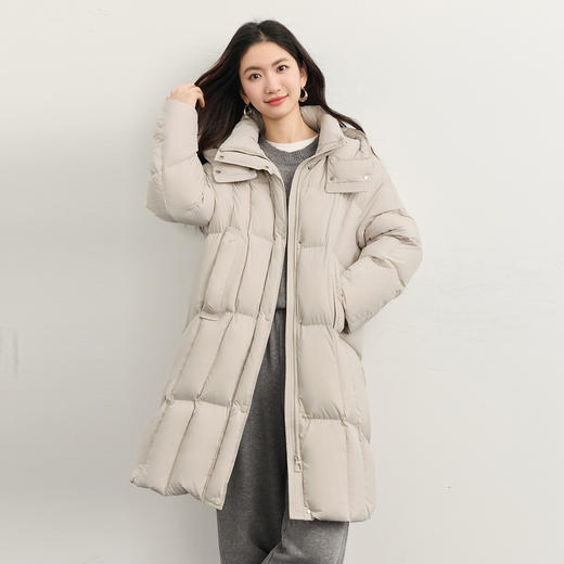 【年货节】熙世界灰色中长款白鸭绒羽绒服女2025冬季超好看防寒保暖连帽外套 商品图4
