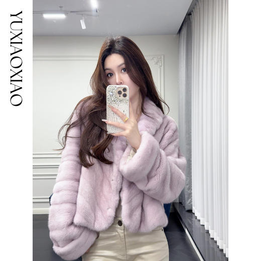 余潇潇【皇家静域】天鹅绒水貂毛整身全抽刀双色定染钩扣皮草外套 商品图3