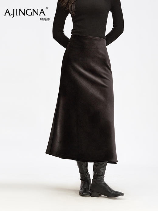 【丝绒鱼尾裙】阿菁娜冬季新款丝绒鱼尾半身裙贵气丝光感小礼服包臀雕版剪裁F30D213005 商品图0