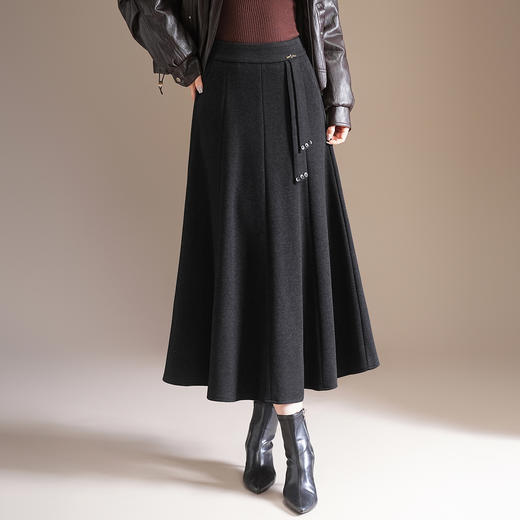 「自」全新升级【铂金会员174/天猫229/差价55】(13514)洛诗琳中长款毛呢半身裙2025秋冬新款高腰显瘦垂感百褶裙 商品图2