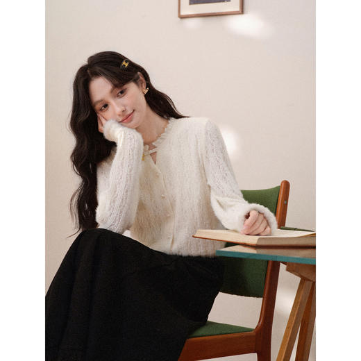 鹿向南「玉兰初雪」杏色长袖衬衫秋冬新款时尚法式修身开衫上衣女 商品图4