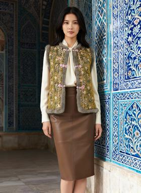 轻国风水貂毛拼接夹棉马甲