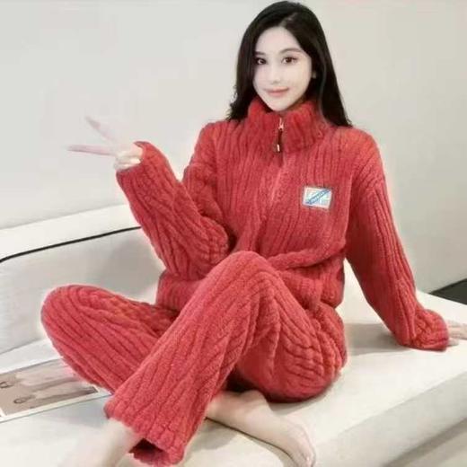 【YW】无忧购“清仓特价”拉链长袖长裤套装法兰绒家居服（截单后3-5天发货) 商品图1