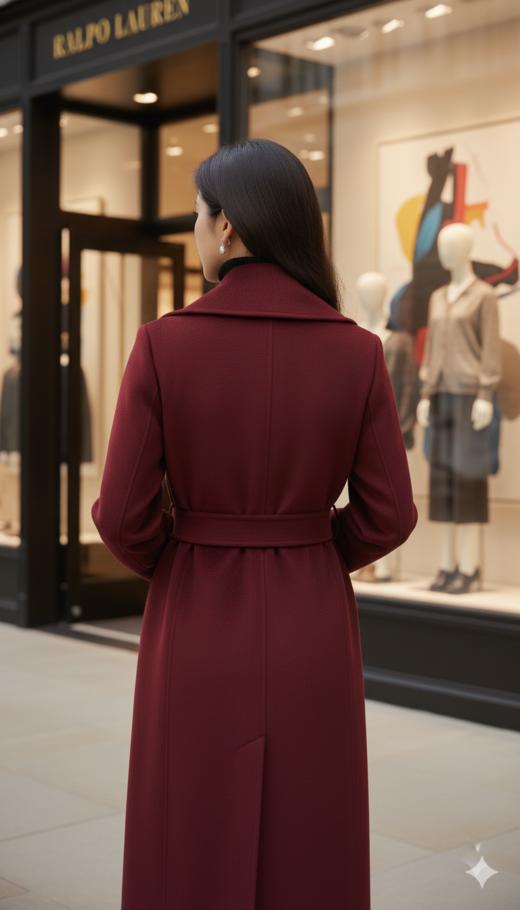 小轮廓翻领中长款双面手工大衣（附腰带） 商品图2