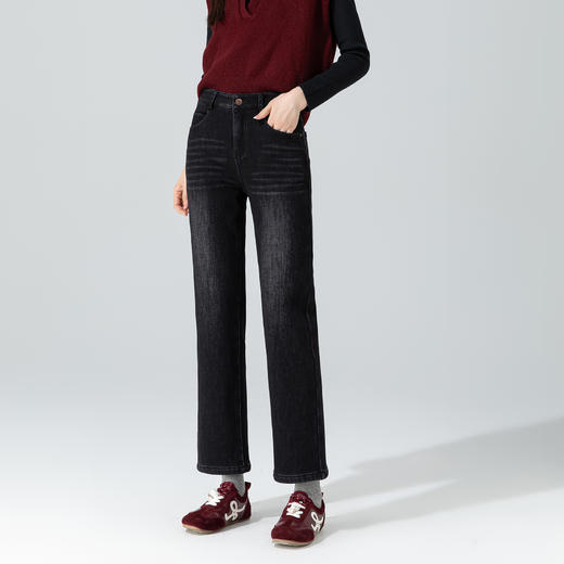 「自」全新升级【铂金会员174/天猫229/差价55】(13151)洛诗琳秋冬加绒小个子牛仔裤2025显瘦遮肉直筒裤加绒烟管裤 商品图3