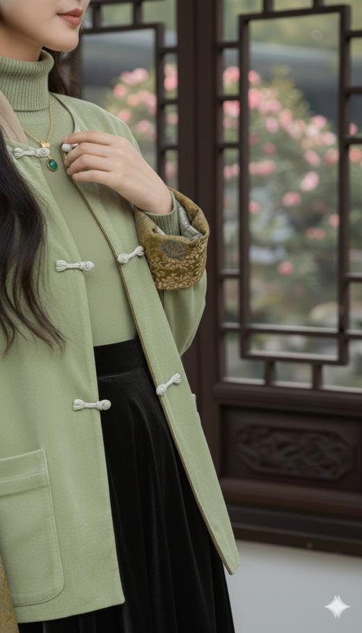 小落肩袖口门襟拼色轻国风外套 商品图4