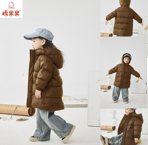 棉果果冬季新品男童涤丝纺羽绒保暖加厚棕色长款羽绒服M402102925618 商品图0