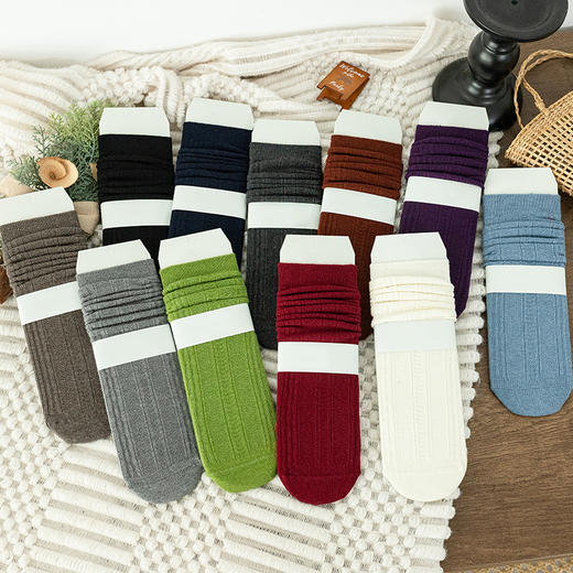 【2双装】女士双针立体抗起球羊毛堆堆袜冬季中长筒袜子【6双6折 2522807】 商品图3