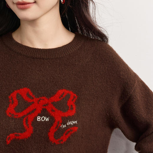 【周末秒杀】熙世界可露丽韩系圆领毛衣女宽松套头减龄蝴蝶结针织衫25秋冬新款 商品图4