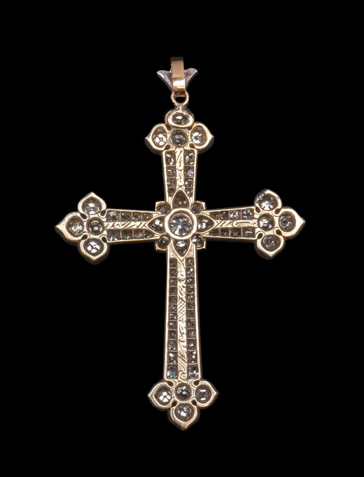 独角鹿西洋古董1850-1870年代欧洲出品黄金底纯银镶嵌钻石及红色珐琅十字架造型吊坠 商品图6