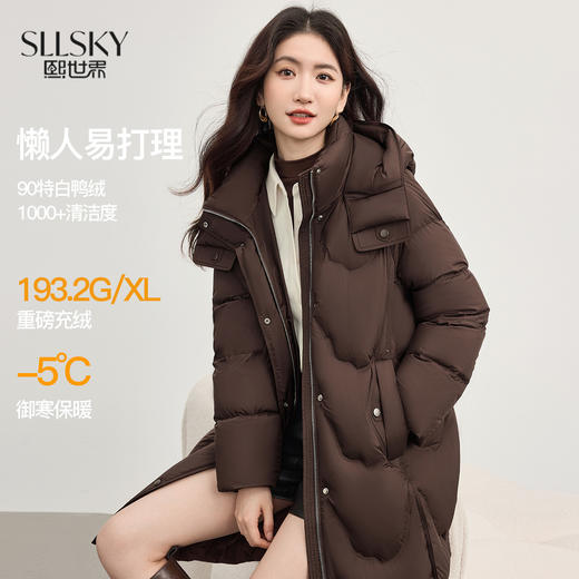 【年货节】熙世界静奢老钱风咖色羽绒服女中长款白鸭绒御寒外套2025冬季新款 商品图0