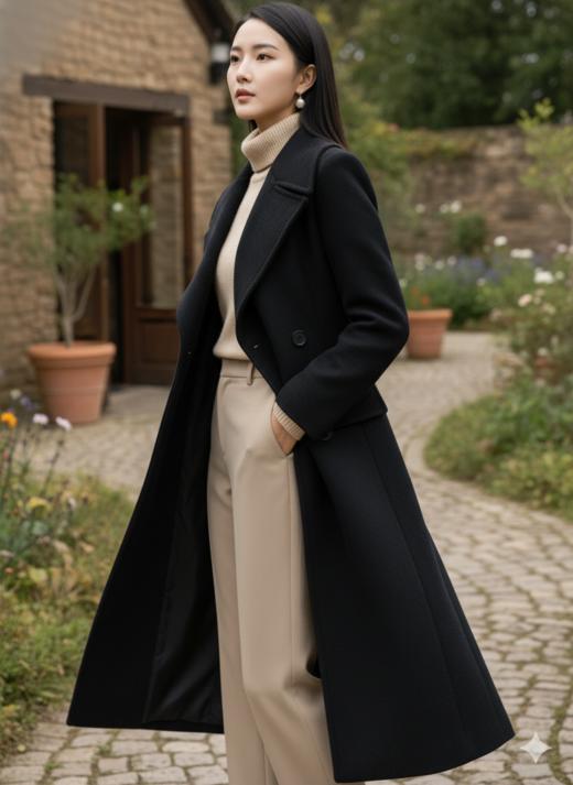 大翻驳领双排扣收腰大衣 商品图1