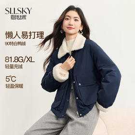 【年货节】熙世界工装巴恩风毛绒翻领羽绒服女冬2025新款大口袋白鸭绒短外套