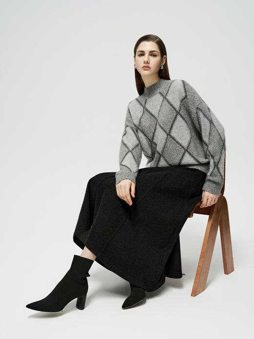 【羊绒+桑蚕丝半高领套衫】羊绒世家秋冬新品女士半高领菱形印花针织套衫 商品图0