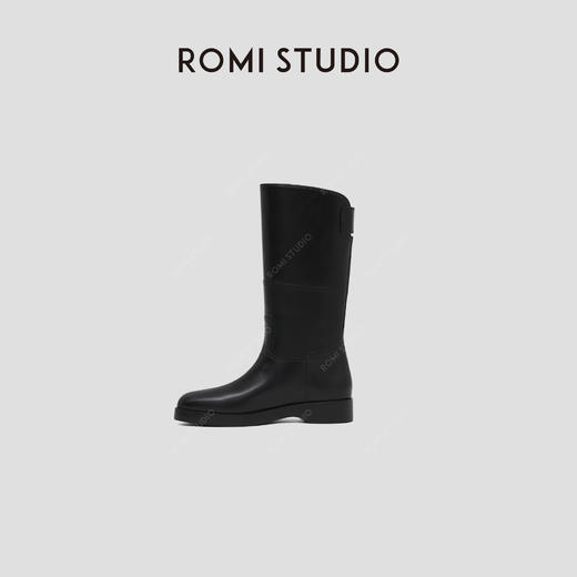 ROMI STUDIO“棕标甄选”头层牛皮拼羊皮哑光粗跟长筒靴RW24WP31033 商品图0