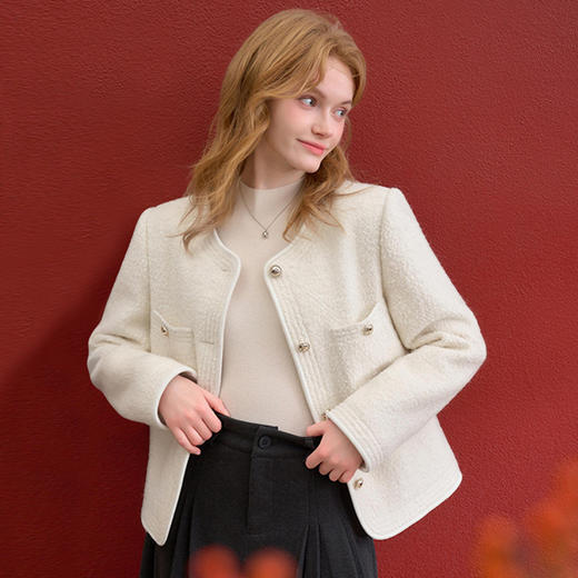 西遇夹棉小香风外套女冬季新款单排扣正肩气质千金短款外套V4155422 商品图4