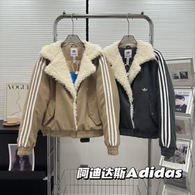 D111351侧三杠仿麂皮拼接驼绒毛拉链棉服外套