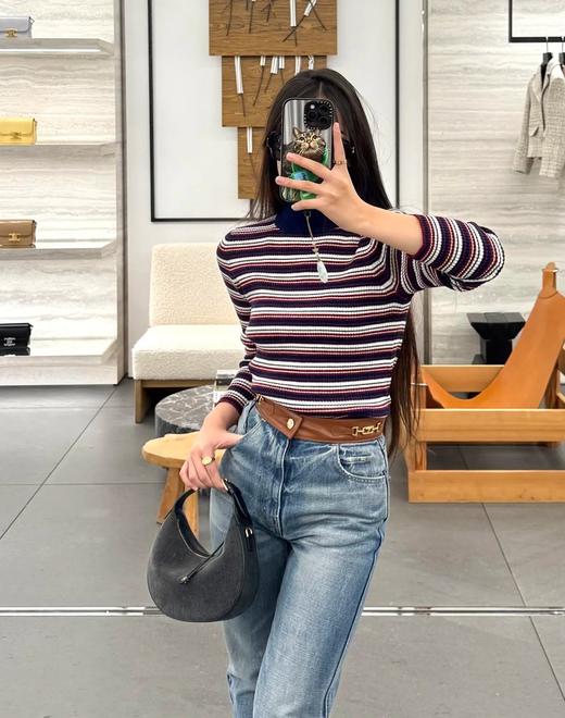 女款半高领条纹修身针织衫la008 商品图2