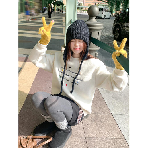 【169元任选2件】现货！羊羔毛刺绣米白色套头卫衣 商品图3